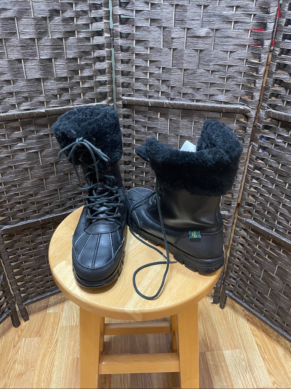 Lauren Ralph Lauren Quinta Leather and Black Fur Cuff Winter Duck Boots